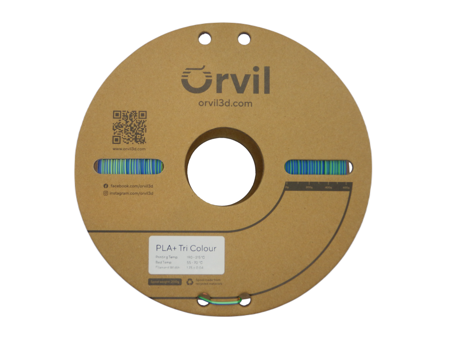 Orvil3d Tri Colour PLA+ (Blue / Orange / Green)