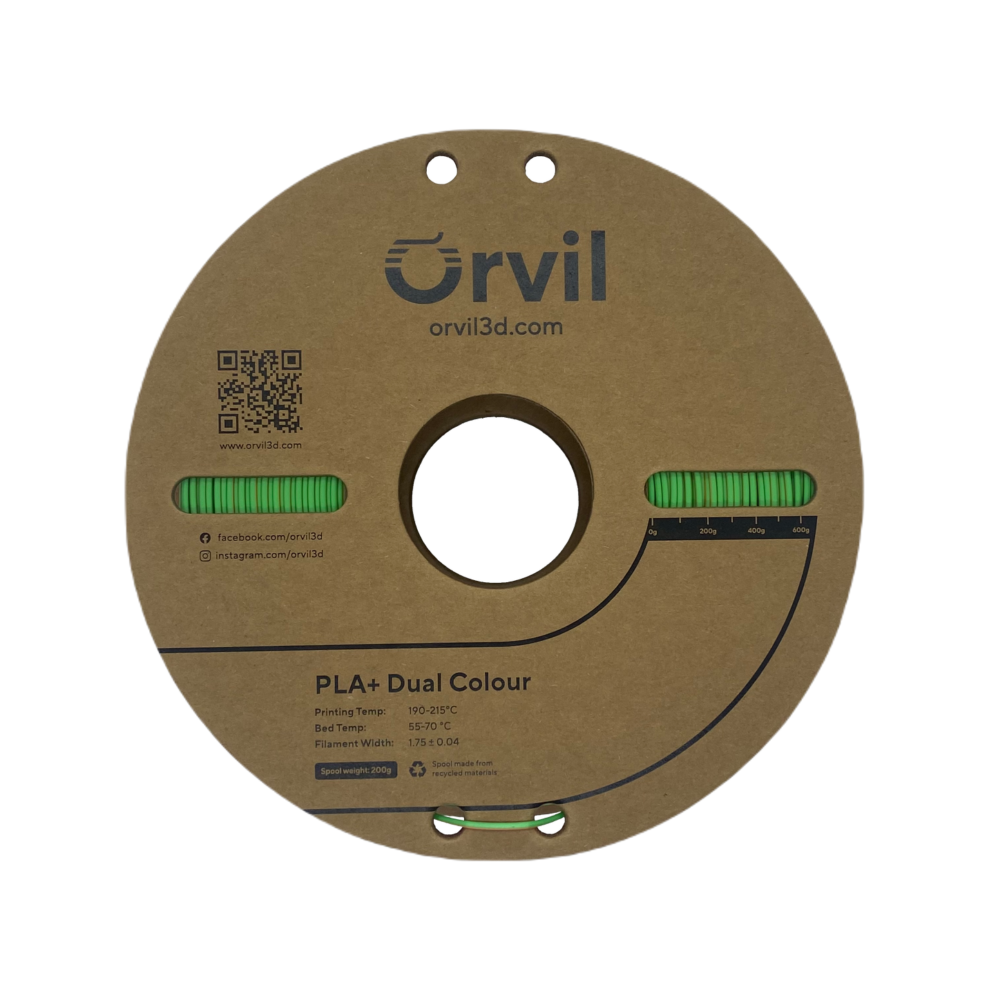 Orvil3d Dual Colour PLA+ (Green/Orange)